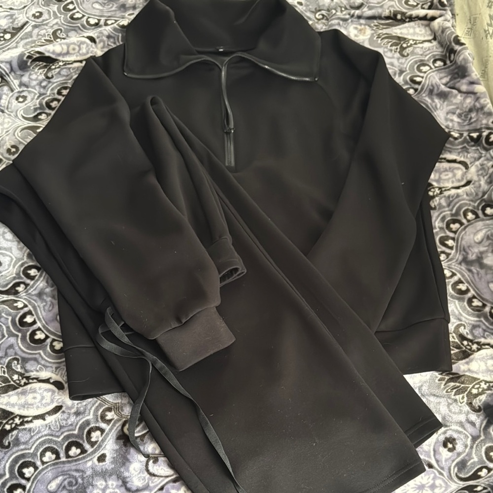 Black Zip-Up Tracksuit Set